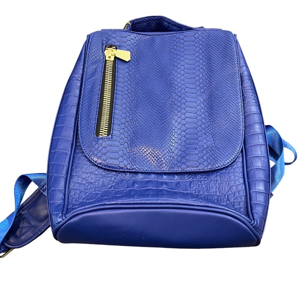 Tote & Carry Backpack Blue Purple Crocodile Python Embossed Gold Hardware
